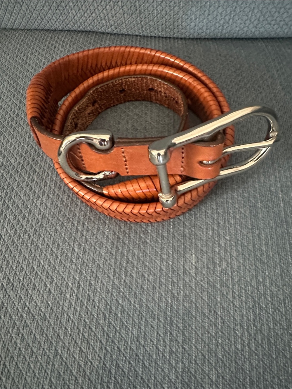 Men's Tan Braided Leather Belt with Silver Buckle